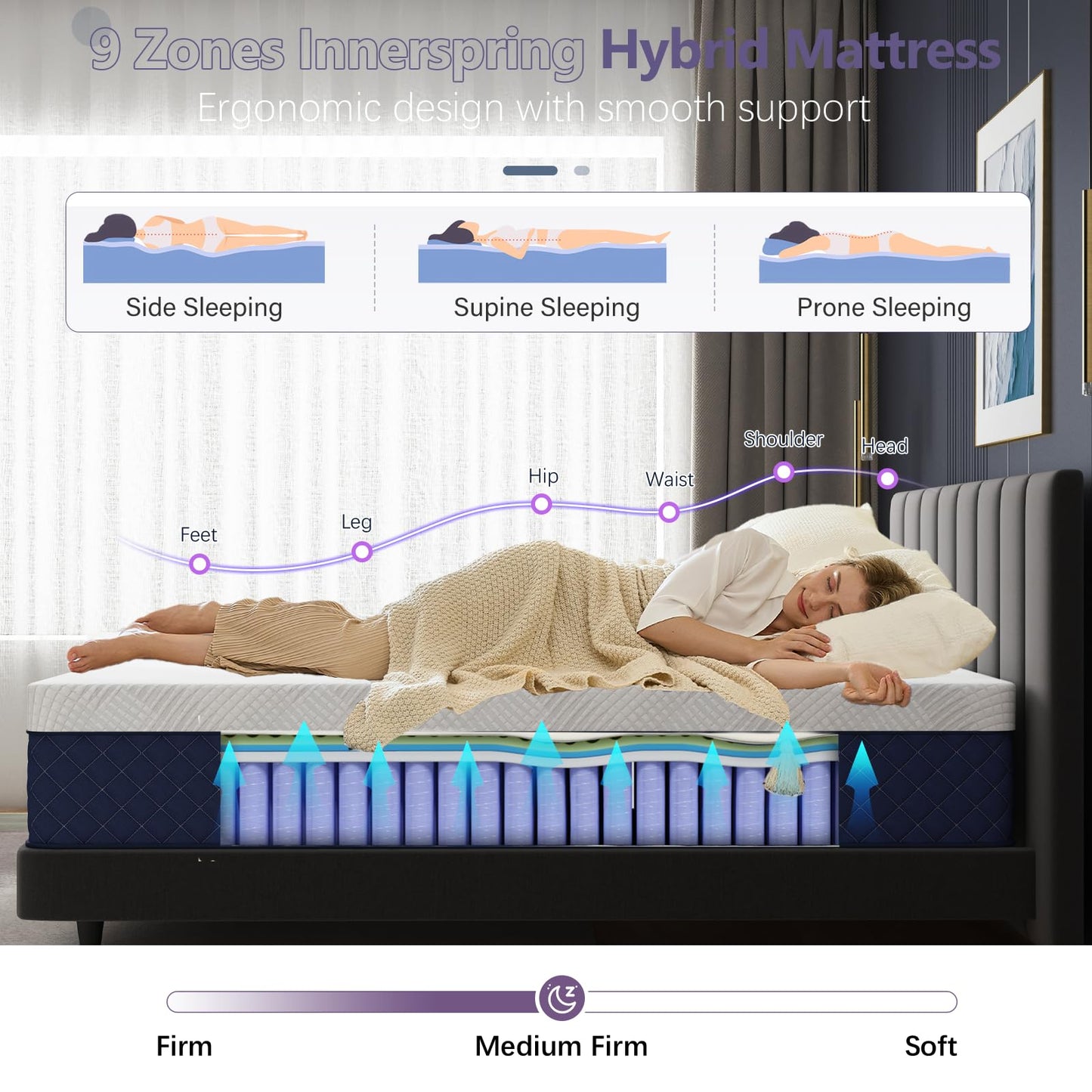 10 Inch Queen Size Hybrid Mattress in a Box, Memory Foam & Pocket Springs, Breathable Bed for Comfort, Support & Pressure Relief, CertiPUR-US, 60" × 80"