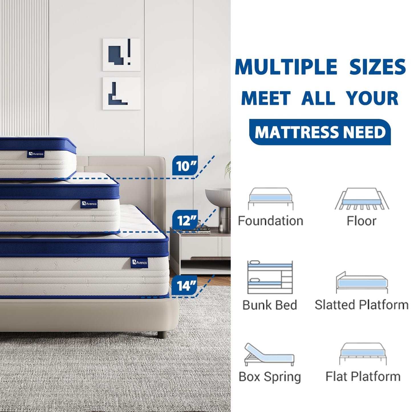 10 Inch Queen Size Hybrid Mattress in a Box, Comfort Foam & Pocket Coils for Pressure Relief & Motion Isolation