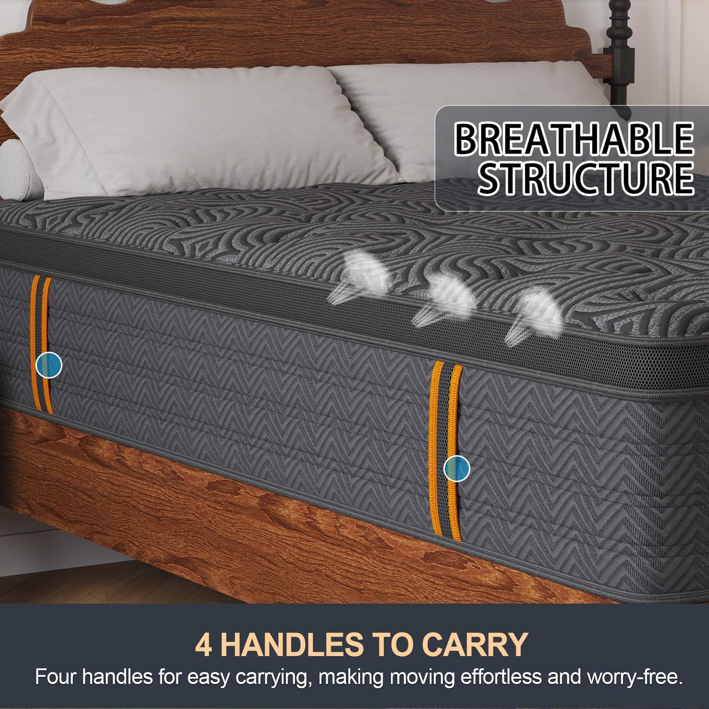 12 Inch King Hybrid Mattress | Medium Firm Memory Foam with Pocket Springs | Motion Isolation | Dark Grey, 100 Night Trial