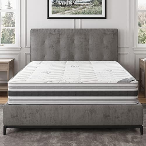 13 Inch Queen Size Eurotop Hybrid Mattress in a Box, Medium Firm Bed with Premium Quilted Cover, Made in USA, Fiberglass-Free