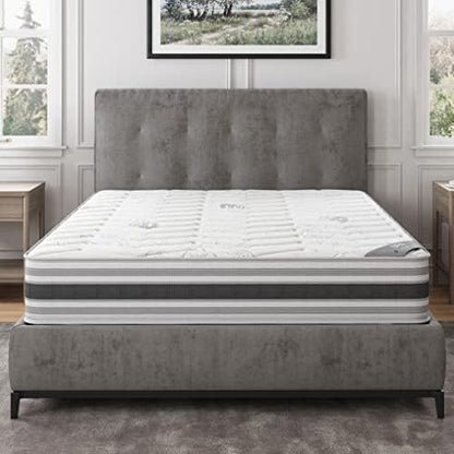 13 Inch Queen Size Eurotop Hybrid Mattress in a Box, Medium Firm Bed with Premium Quilted Cover, Made in USA, Fiberglass-Free