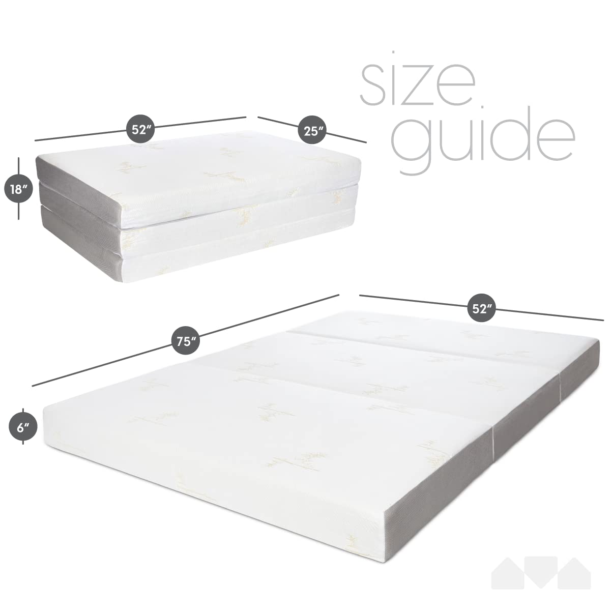 6 Inch Full Size Trifold Memory Foam Mattress, Portable & Foldable with Washable Cover, Guest Bed for Floor, RV, Travel, Camping & Sleepovers, 75" × 52"