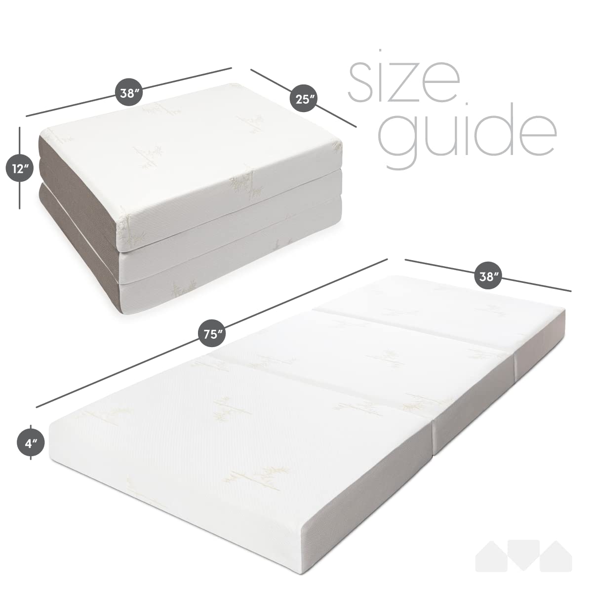 4 Inch Twin Size Trifold Foam Mattress, Medium Firm, Portable & Foldable with Washable Cover, Guest Bed for Floor, RV, Travel & Camping, 75" × 38"