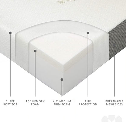 6 Inch Full Size Trifold Memory Foam Mattress, Portable & Foldable with Washable Cover, Guest Bed for Floor, RV, Travel, Camping & Sleepovers, 75" × 52"