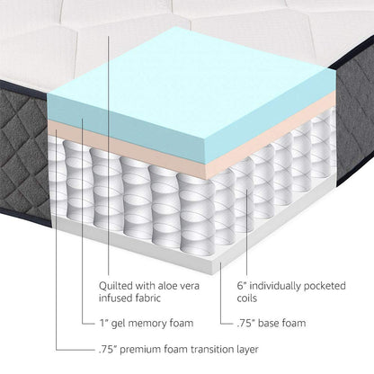 Full Mattress, 10 Inch Hybrid Memory Foam Bed in a Box, Medium Feel with Motion Isolation Springs, White/Gray