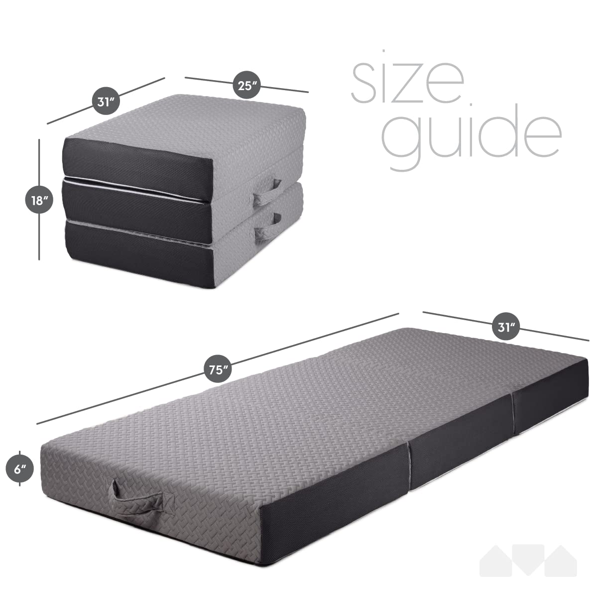 6 Inch Cot Size Trifold Memory Foam Mattress, Portable & Foldable with Washable Cover, Guest Bed for Floor, RV, Travel, Camping & Sleepovers, 75" × 31"