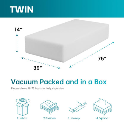 10 Inch Queen Mattress | Medium Firm Gel Memory Foam | White Bed in a Box | Cooling, Pressure Relief, Washable Cover