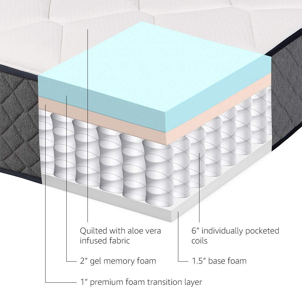 King Mattress, 12 Inch Hybrid Memory Foam Bed in a Box, Medium Feel with Motion Isolation Springs, White/Gray