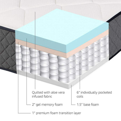 King Mattress, 12 Inch Hybrid Memory Foam Bed in a Box, Medium Feel with Motion Isolation Springs, White/Gray