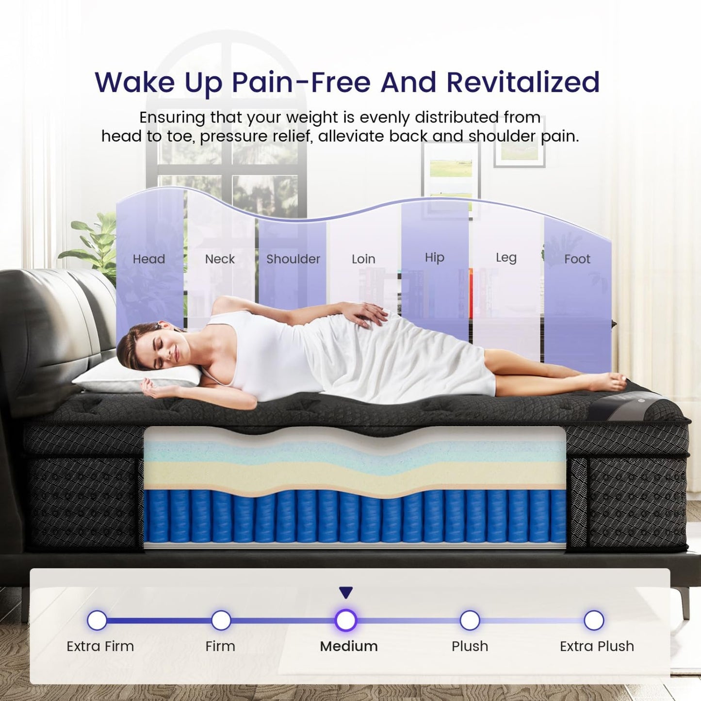 12 Inch Queen Hybrid Mattress | Medium Firm Memory Foam with Pocket Springs | Cooling, Pressure Relief | 120-Night Trial