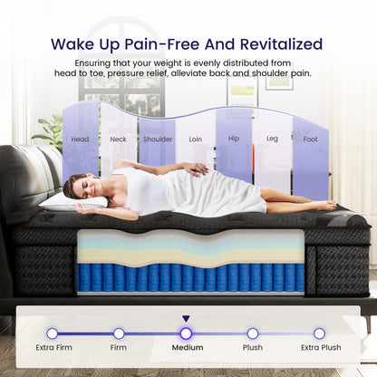 12 Inch Queen Hybrid Mattress | Medium Firm Memory Foam with Pocket Springs | Cooling, Pressure Relief | 120-Night Trial