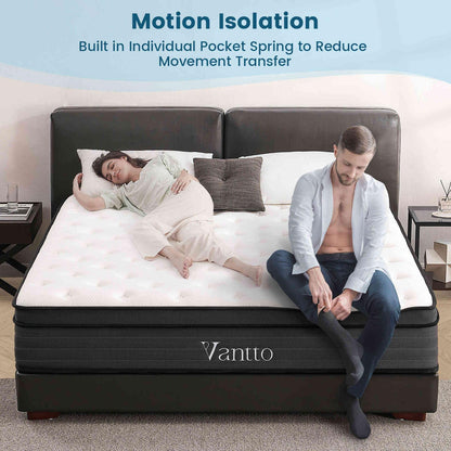 *King Size Mattress, 14 Inch Hybrid Mattress with Gel Memory Foam & Individually Pocketed Innerspring, Euro Top Medium Firm Bed with Motion Isolation, Edge Support, 100-Night
