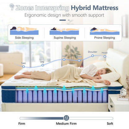 12 Inch Queen Size Hybrid Gel Memory Foam Mattress in a Box, Medium Firm Bed with 10-Layer Luxury, Pressure Relief & Support, CertiPUR-US, 365-Night Trial
