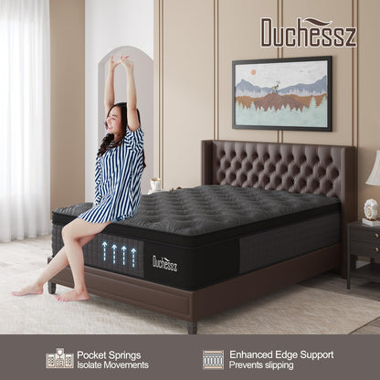 BedStory 14 Inch Firm King Mattress, Cooling Gel Hybrid Mattress with Targeted Lumbar & Shoulder Support for Back Pain Relief, Motion Isolation, Fiberglass-Free, CertiPUR-US Certified, 365-Night Trial