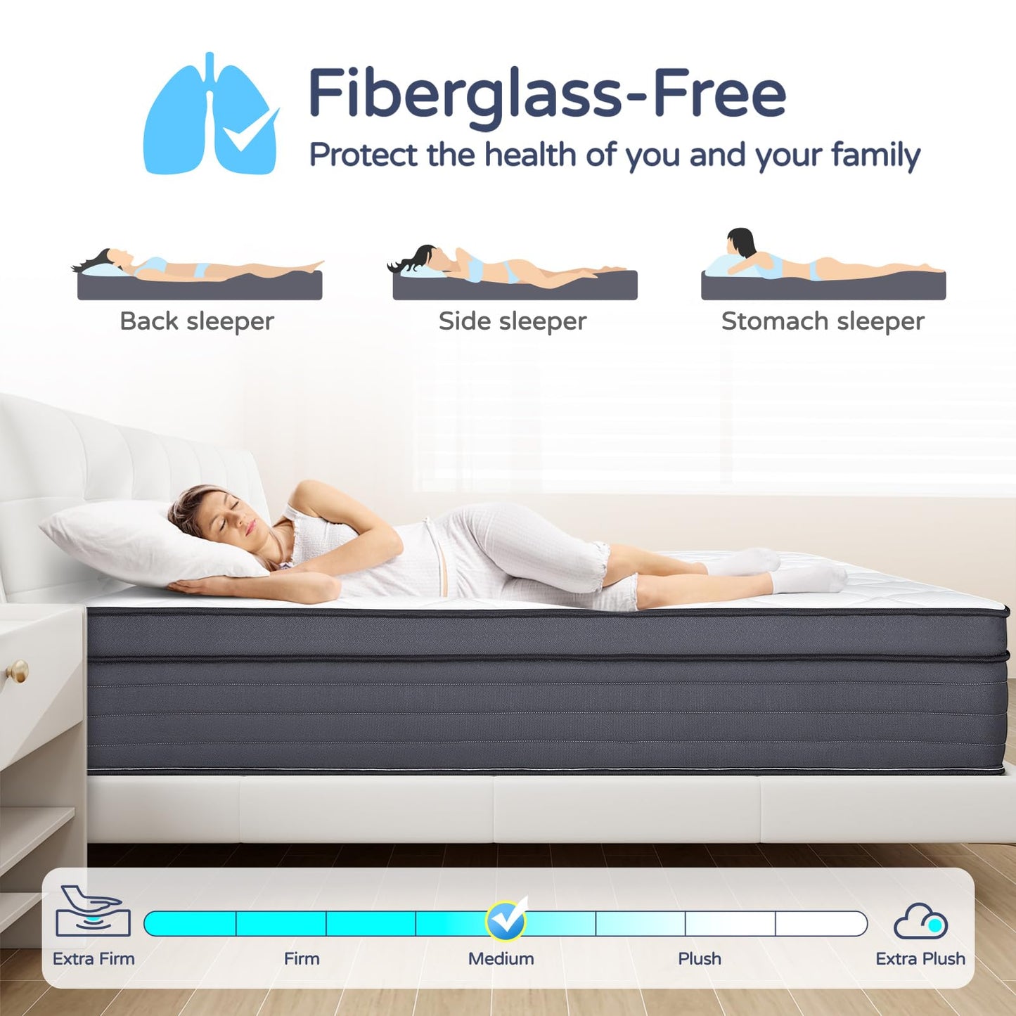 14 Inch King Size Hybrid Memory Foam Mattress in a Box, Medium Bed with Motion Isolation, Pressure Relief & Strong Edge Support