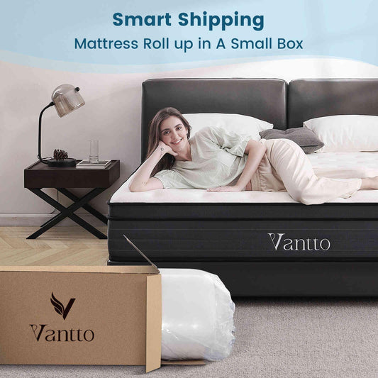 *King Size Mattress, 14 Inch Hybrid Mattress with Gel Memory Foam & Individually Pocketed Innerspring, Euro Top Medium Firm Bed with Motion Isolation, Edge Support, 100-Night