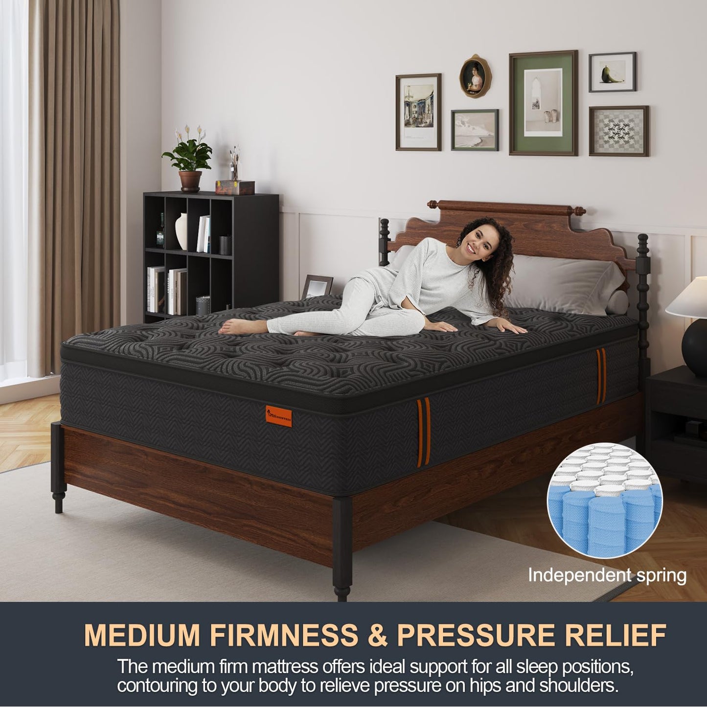 12 Inch King Hybrid Mattress | Medium Firm Memory Foam with Pocket Springs | Motion Isolation | Dark Grey, 100 Night Trial