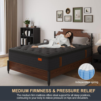 12 Inch King Hybrid Mattress | Medium Firm Memory Foam with Pocket Springs | Motion Isolation | Dark Grey, 100 Night Trial