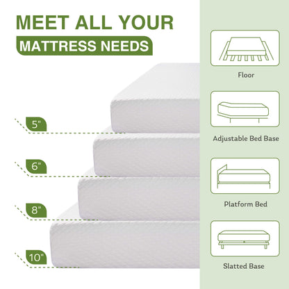 12 Inch Full Size Memory Foam Mattress in a Box, Cooling Green Tea Gel, Medium Support, White, 75'' x 54''