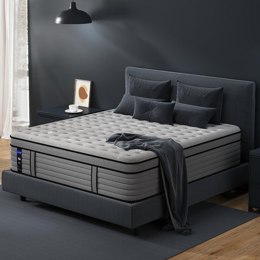 16 Inch Queen Size Hybrid Mattress in a Box, Firm Bed with Gel Memory Foam & Pocket Springs, Breathable Cooling Fabric, Pressure & Back Pain Relief, Edge Support
