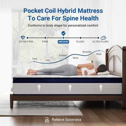 10 Inch Queen Size Hybrid Mattress in a Box, Comfort Foam & Pocket Coils for Pressure Relief & Motion Isolation