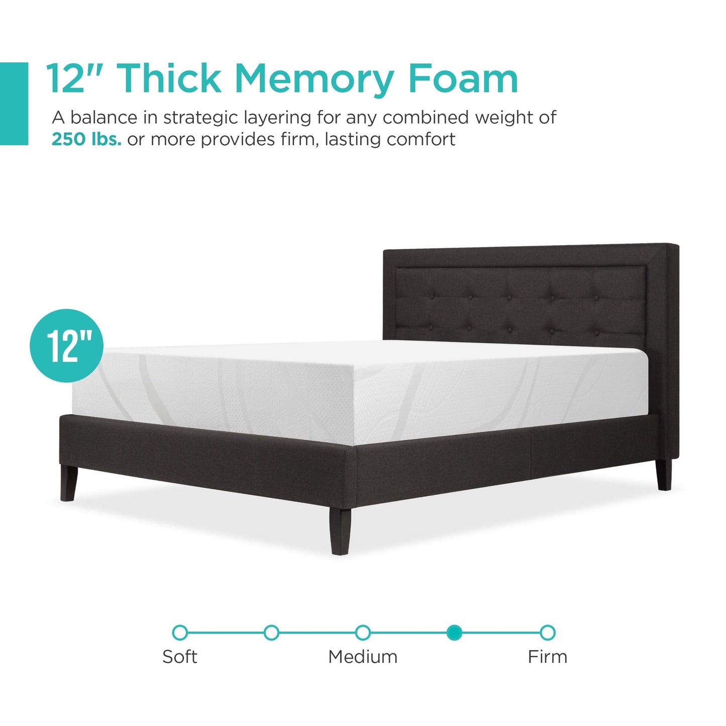 12 Inch King Memory Foam Mattress | Medium Firm Green Tea Charcoal Cooling Gel | Fiberglass Free, 2-Layer, Breathable