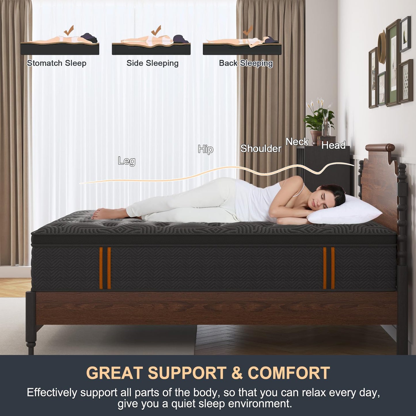 12 Inch King Hybrid Mattress | Medium Firm Memory Foam with Pocket Springs | Motion Isolation | Dark Grey, 100 Night Trial