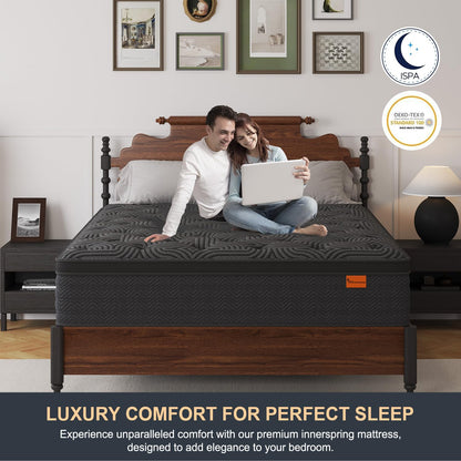12 Inch King Hybrid Mattress | Medium Firm Memory Foam with Pocket Springs | Motion Isolation | Dark Grey, 100 Night Trial