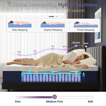 10 Inch Queen Size Hybrid Mattress in a Box, Memory Foam & Pocket Springs, Breathable Bed for Comfort, Support & Pressure Relief, CertiPUR-US, 60" × 80"