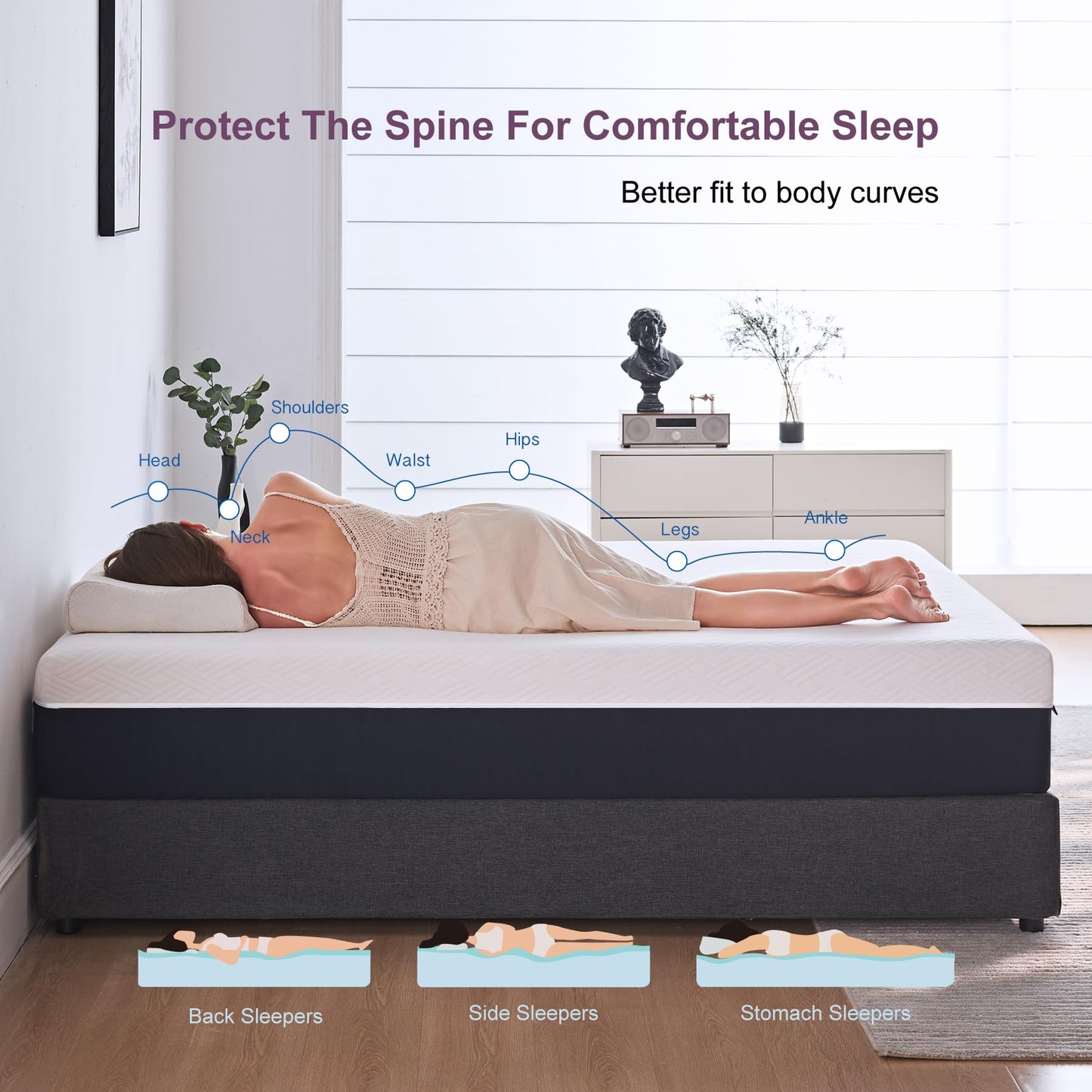 Queen Mattress, 10 Inch Gel Memory Foam Bed in a Box, Medium Firm for Cool Sleep, Pressure Relief & CertiPUR-US Certified