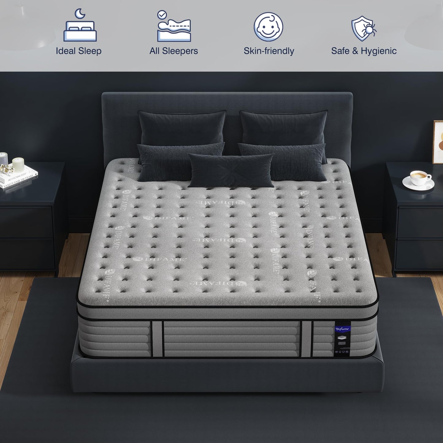 16 Inch Queen Size Hybrid Mattress in a Box, Firm Bed with Gel Memory Foam & Pocket Springs, Breathable Cooling Fabric, Pressure & Back Pain Relief, Edge Support