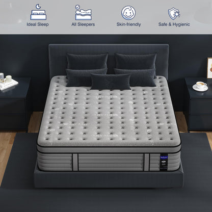 16 Inch Queen Size Hybrid Mattress in a Box, Firm Bed with Gel Memory Foam & Pocket Springs, Breathable Cooling Fabric, Pressure & Back Pain Relief, Edge Support