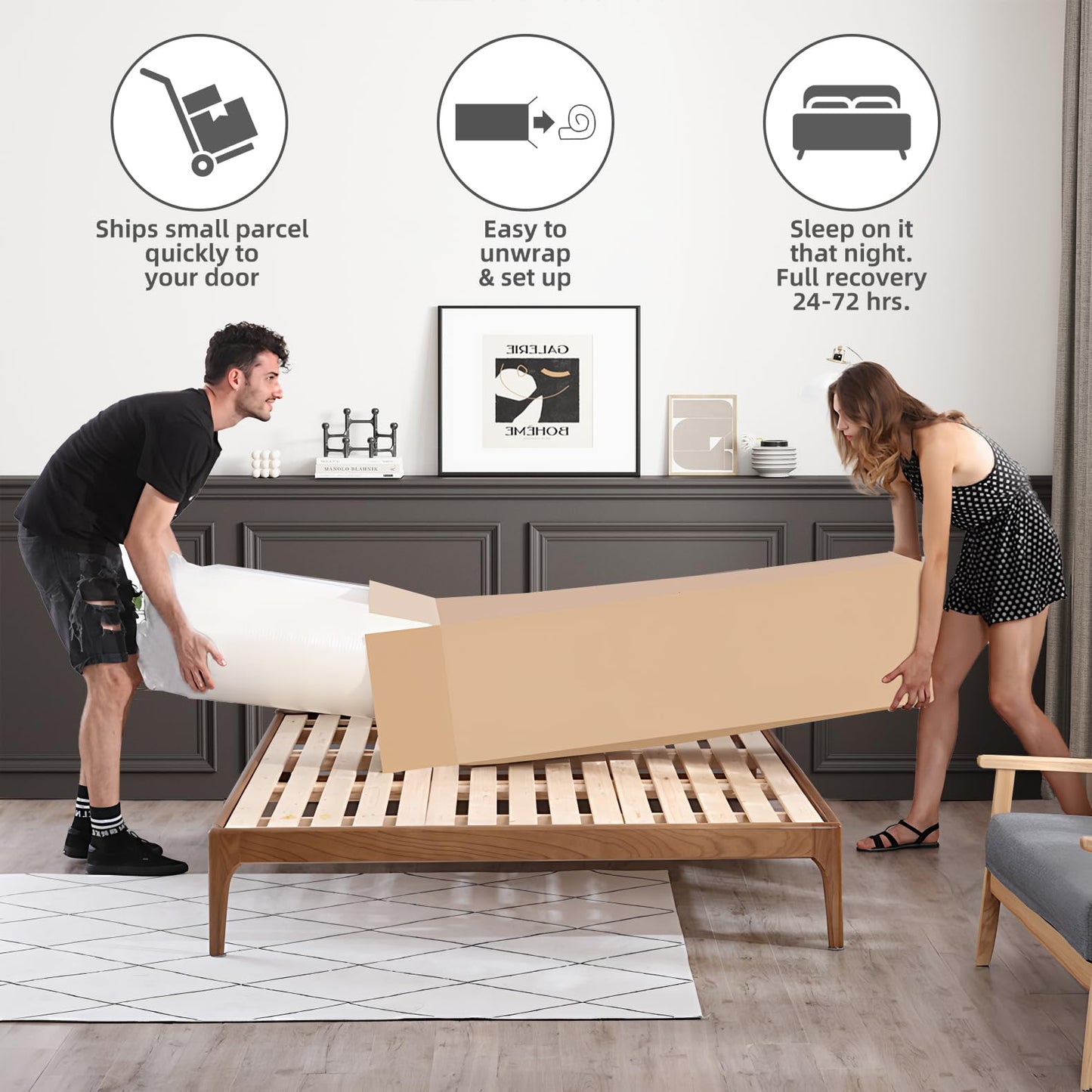 14 Inch Queen Size Hybrid Mattress in a Box, Memory Foam & Pocket Springs, Medium Plush Bed with Motion Isolation, CertiPUR-US Certified, Fiberglass-Free, 365-Night Trial