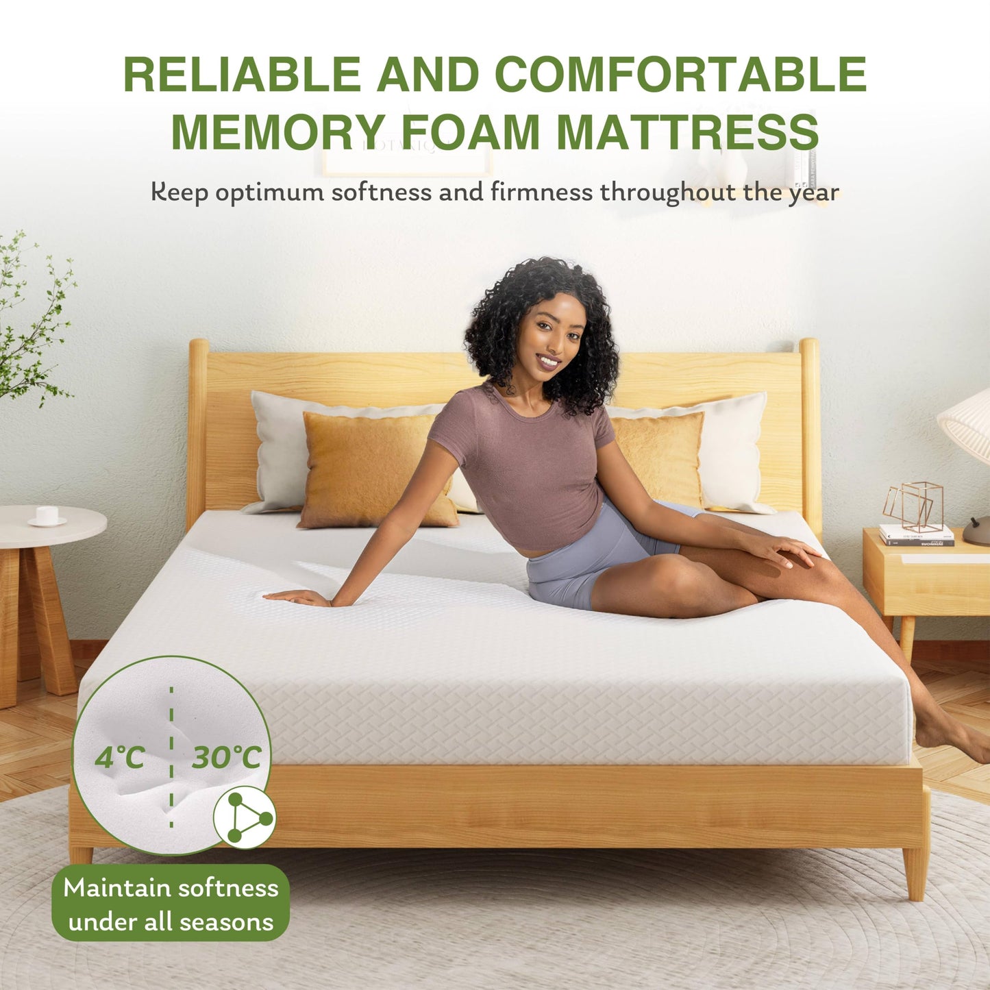 12 Inch Full Size Memory Foam Mattress in a Box, Cooling Green Tea Gel, Medium Support, White, 75'' x 54''