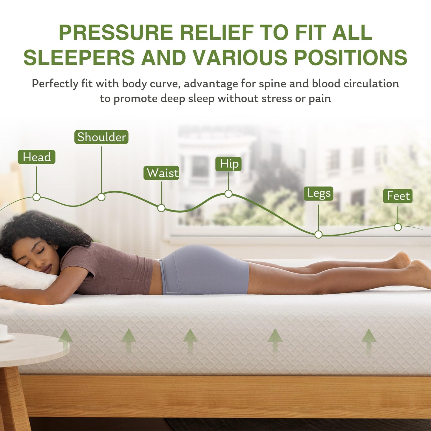 8 Inch Queen Memory Foam Mattress | Medium Firm with Cooling Green Tea Gel | Pressure Relief | CertiPUR-US Certified | White 80"x60"
