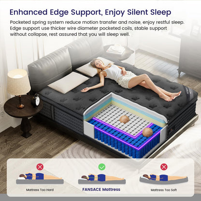 12 Inch Queen Hybrid Mattress | Medium Firm Memory Foam with Pocket Springs | Cooling, Pressure Relief | 120-Night Trial