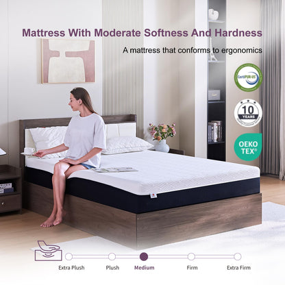 Full Mattress, 10 Inch Gel Memory Foam Bed in a Box, Medium Firm for Cool Sleep, Pressure Relief & CertiPUR-US Certified