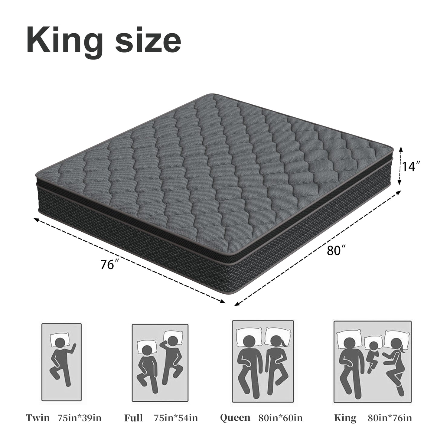 14 Inch King Size Hybrid Mattress in a Box, Memory Foam & Pocket Springs, Medium Plush Bed with Motion Isolation, CertiPUR-US Certified, Fiberglass-Free, 365-Night Trial