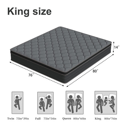 14 Inch King Size Hybrid Mattress in a Box, Memory Foam & Pocket Springs, Medium Plush Bed with Motion Isolation, CertiPUR-US Certified, Fiberglass-Free, 365-Night Trial