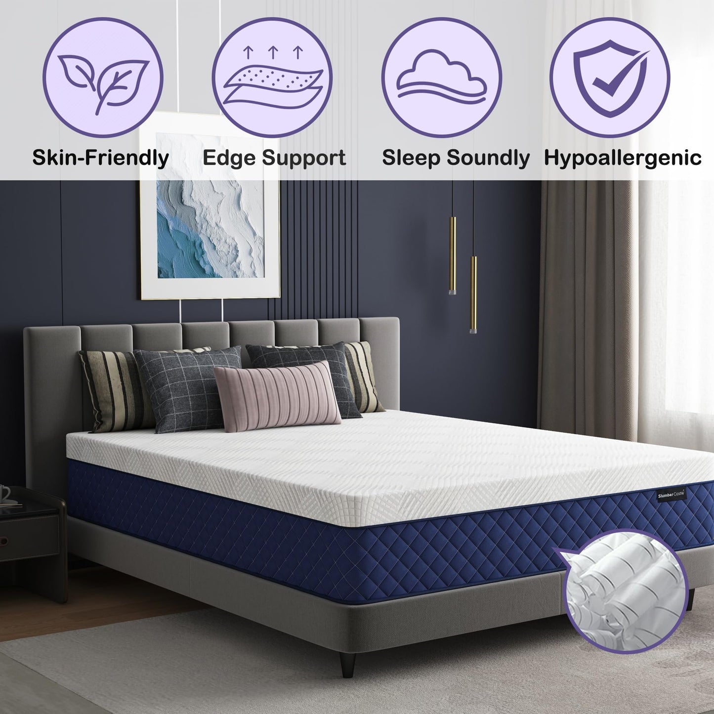 10 Inch Queen Size Hybrid Mattress in a Box, Memory Foam & Pocket Springs, Breathable Bed for Comfort, Support & Pressure Relief, CertiPUR-US, 60" × 80"