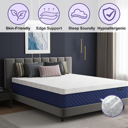 10 Inch Queen Size Hybrid Mattress in a Box, Memory Foam & Pocket Springs, Breathable Bed for Comfort, Support & Pressure Relief, CertiPUR-US, 60" × 80"