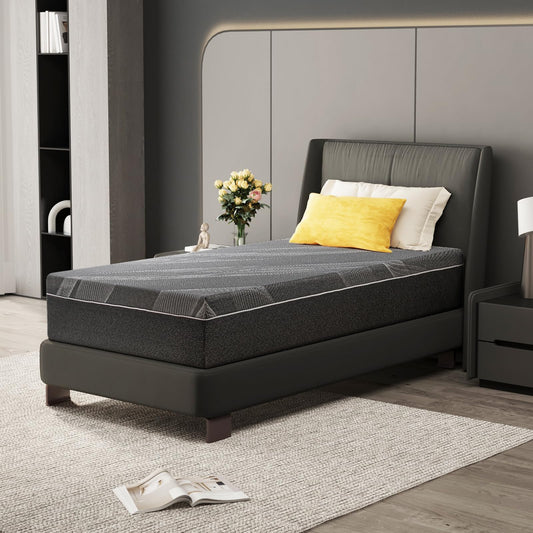 10 Inch Full Size Charcoal Gel Memory Foam Mattress in a Box, Medium Bed, Cooling, CertiPUR-US Certified, Fiberglass-Free, Made in USA, 75" × 54"