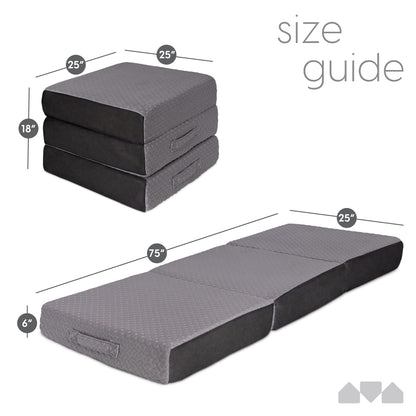 6 Inch Single Size Trifold Memory Foam Mattress, Portable & Foldable with Washable Cover, Guest Bed for Floor, RV, Travel, Camping & Sleepovers, 75" × 25"