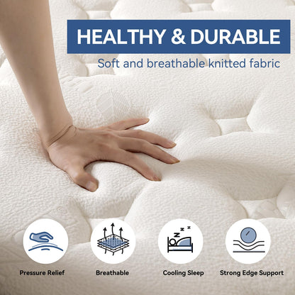 10 Inch Full Size Hybrid Mattress in a Box, Cooling Memory Foam & Independent Springs, Soft Breathable Bed for Back Pain Relief, Medium, CertiPUR-US