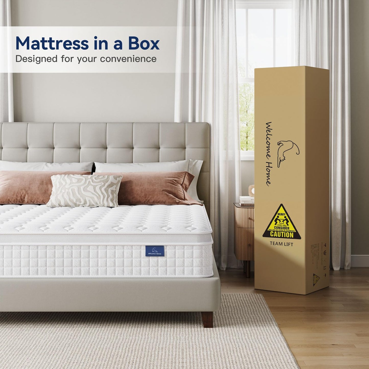 12 Inch California King Hybrid Mattress | Memory Foam with Pocket Springs | Ergonomic Medium Firm Design | White