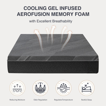 10 Inch Full Size Charcoal Gel Memory Foam Mattress in a Box, Medium Bed, Cooling, CertiPUR-US Certified, Fiberglass-Free, Made in USA, 75" × 54"