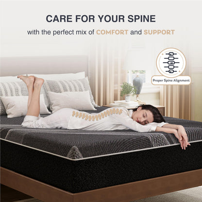 10 Inch Full Size Charcoal Gel Memory Foam Mattress in a Box, Medium Bed, Cooling, CertiPUR-US Certified, Fiberglass-Free, Made in USA, 75" × 54"