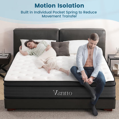 Queen Size Hybrid Mattress – 14 Inch Euro Top with Gel Memory Foam & Individually Pocketed Innersprings, Medium Firm, Motion Isolation & Edge Support, Black, 100-Night Trial