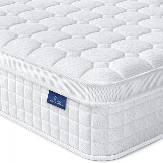 12 Inch California King Hybrid Mattress | Memory Foam with Pocket Springs | Ergonomic Medium Firm Design | White