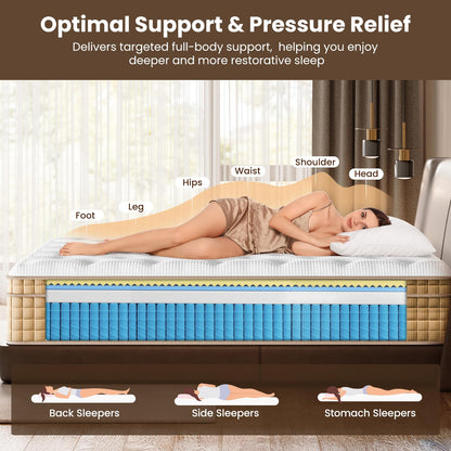 12 Inch Queen Hybrid Mattress | Firm Gel Memory Foam with Pocket Springs | Back Pain Relief, Couples | CertiPUR-US Certified, Fiberglass Free